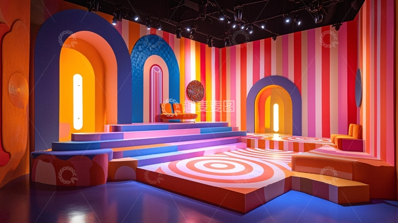 高清大图下载【趣麦麦图】彩色梦幻舞台背景