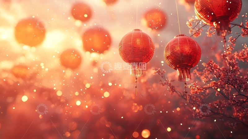 高清大图下载【趣麦麦图】红灯笼雨中绽放