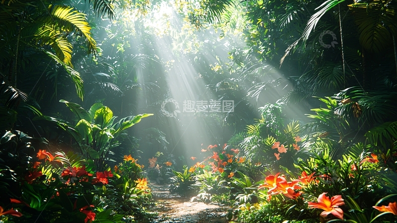 高清大图下载【趣麦麦图】热带雨林阳光透过树叶