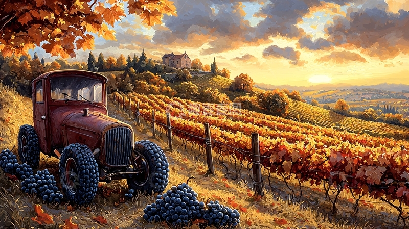 高清大图下载【趣麦麦图】秋日葡萄园夕阳美景