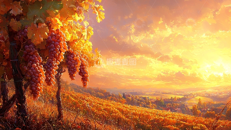 高清大图下载【趣麦麦图】秋日葡萄园日落美景