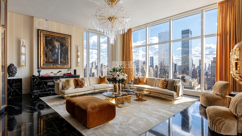 高清大图下载【趣麦麦图】纽约豪宅客厅景观