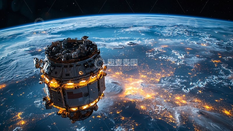 高清大图下载【趣麦麦图】太空舱地球夜景