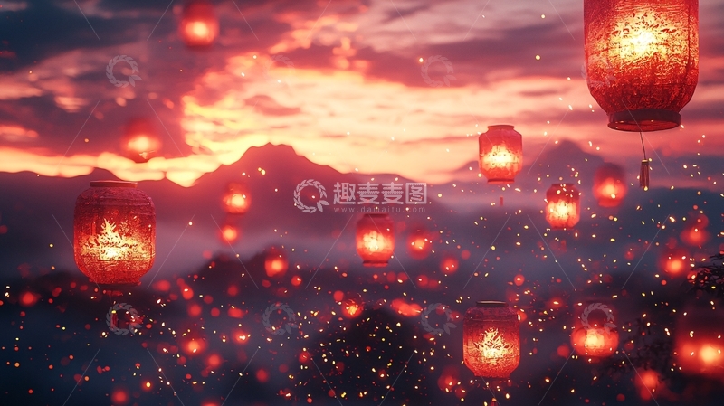 高清大图下载【趣麦麦图】红霞满天飞舞的灯笼