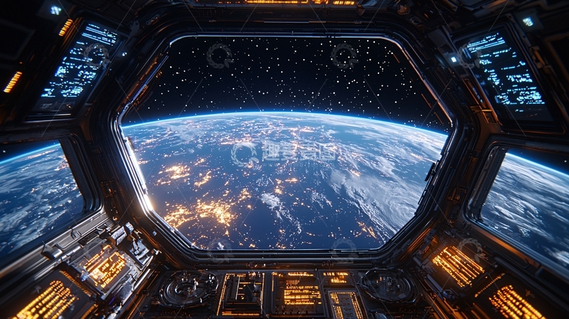 高清大图下载【趣麦麦图】太空飞船舷窗视角