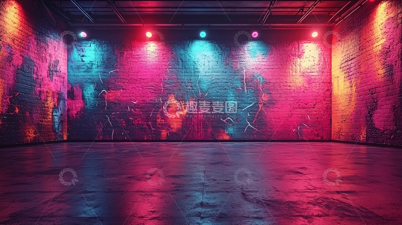 高清大图下载【趣麦麦图】霓虹灯下的涂鸦墙
