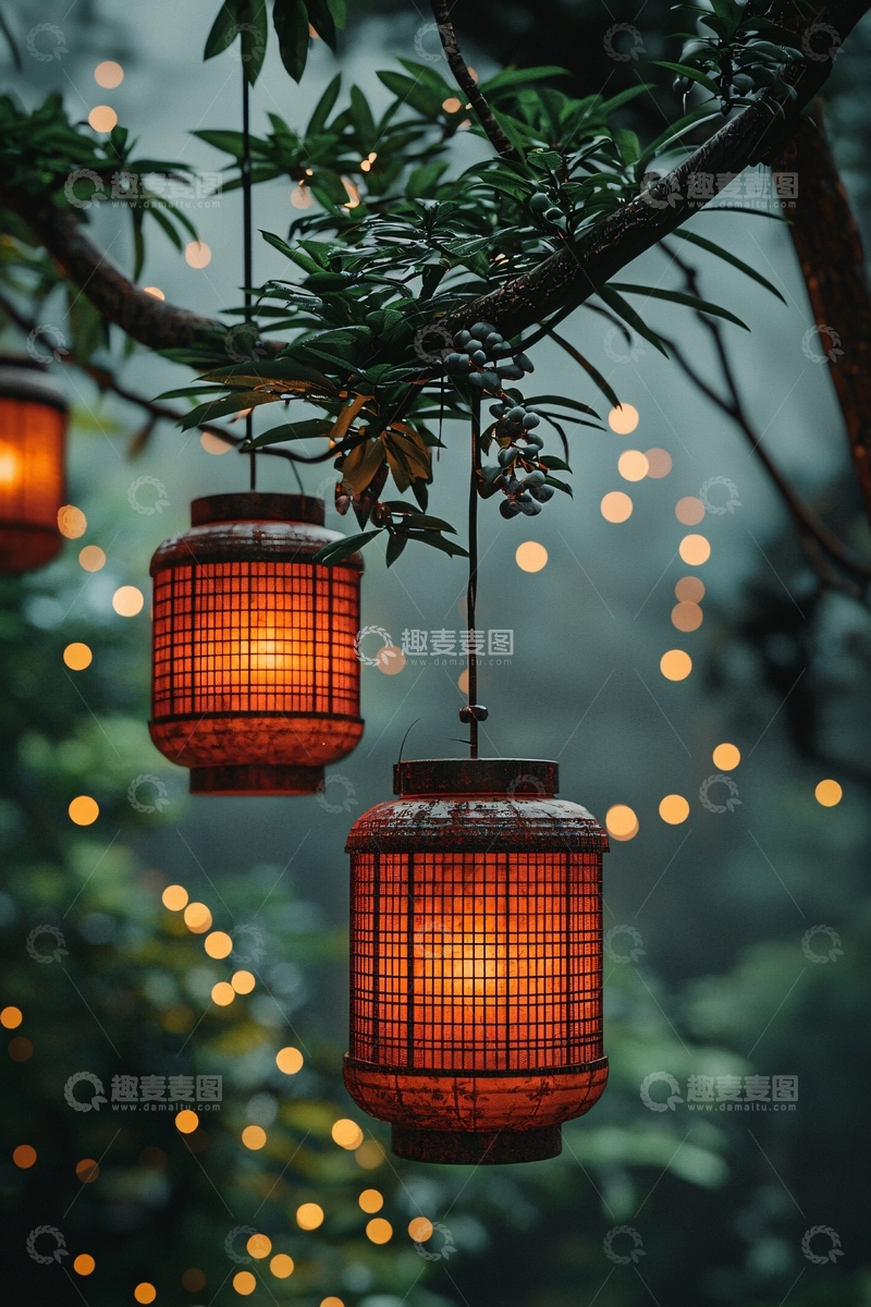 高清大图下载【趣麦麦图】树枝上的灯笼
