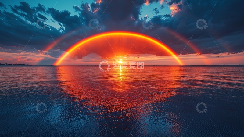 高清大图下载【趣麦麦图】日落彩虹海面反射