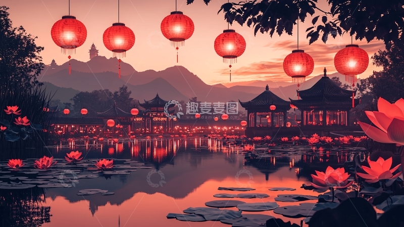 高清大图下载【趣麦麦图】中式夜景