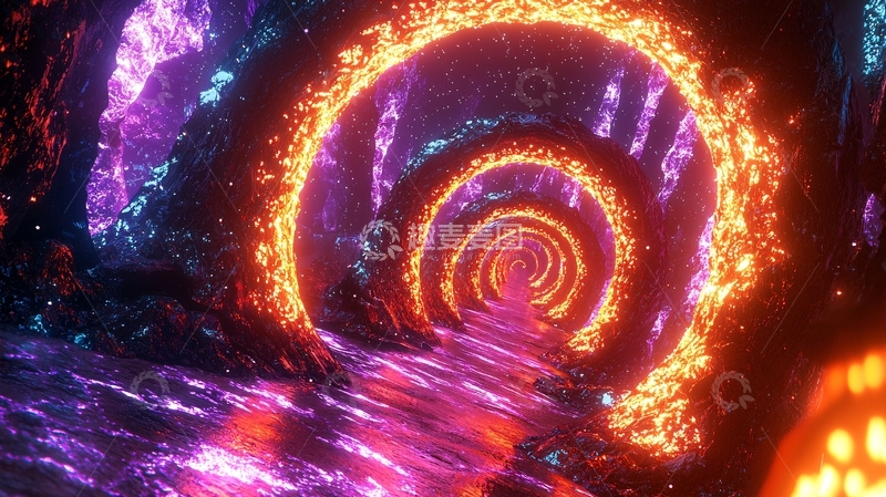 高清大图下载【趣麦麦图】炫彩火焰螺旋隧道