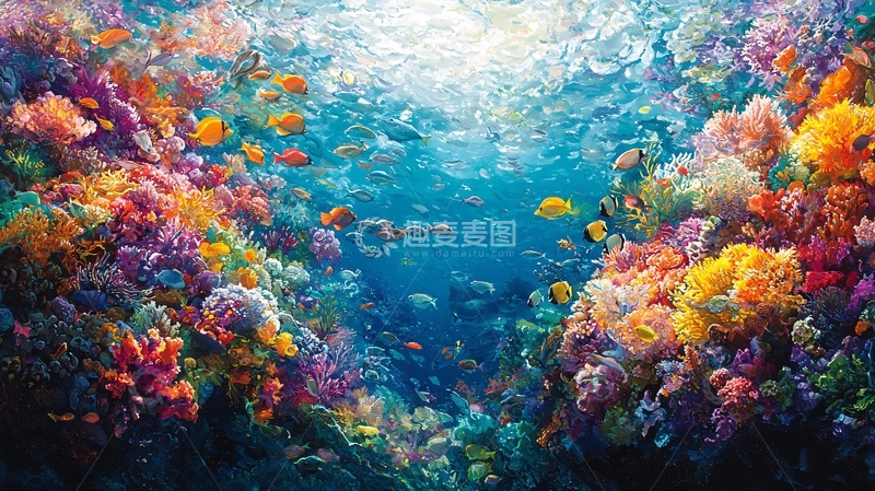 高清大图下载【趣麦麦图】海底珊瑚礁鱼群