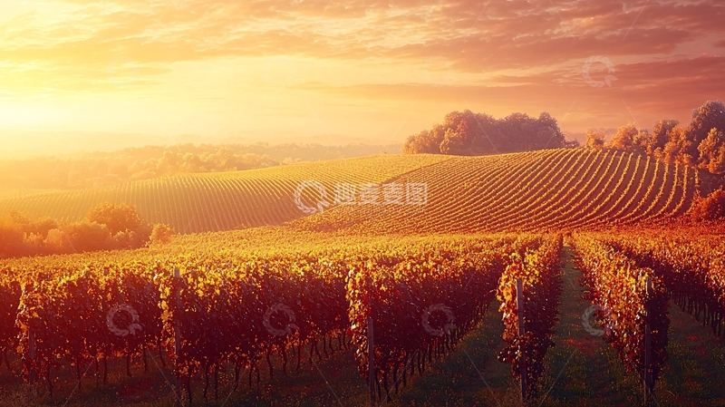 高清大图下载【趣麦麦图】日出葡萄园田园风光