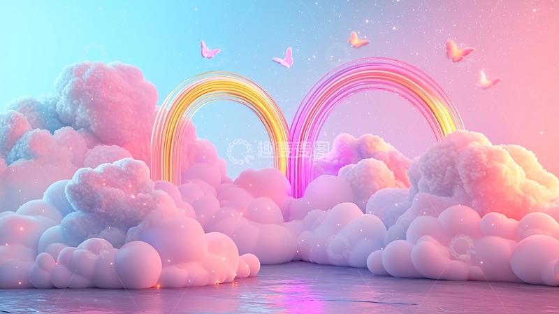 高清大图下载【趣麦麦图】梦幻彩虹云朵背景