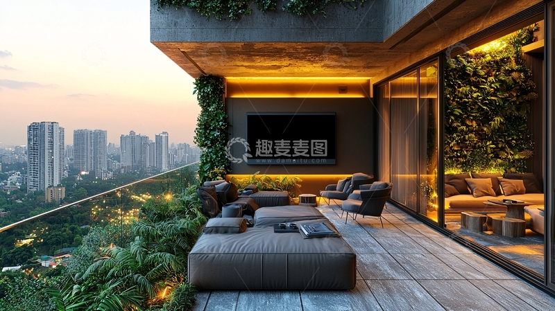 高清大图下载【趣麦麦图】高层公寓阳台夜景