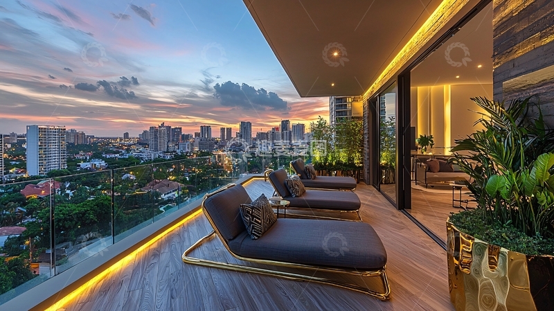 高清大图下载【趣麦麦图】城市景观阳台躺椅