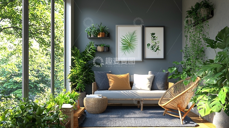 高清大图下载【趣麦麦图】阳光充足的绿植阳台