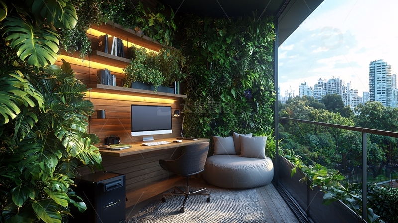 高清大图下载【趣麦麦图】绿色阳台书房