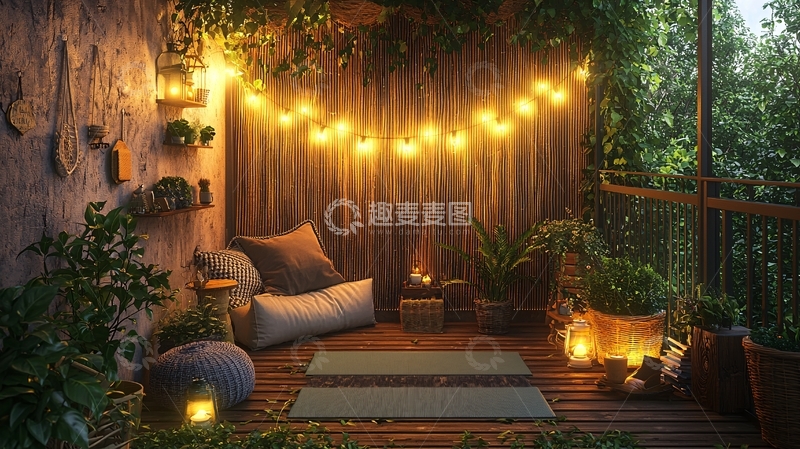 高清大图下载【趣麦麦图】夜晚阳台