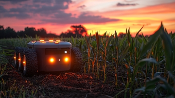 田园日落下的农业机器人