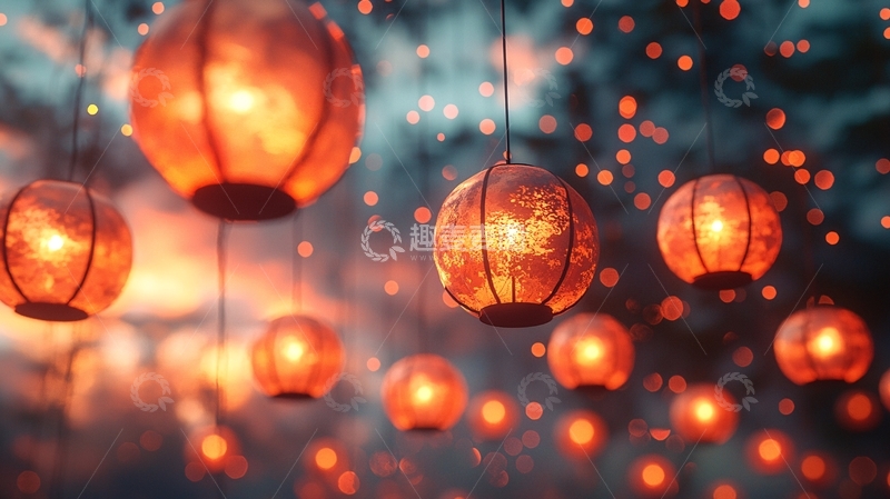高清大图下载【趣麦麦图】温暖梦幻的橙色灯笼