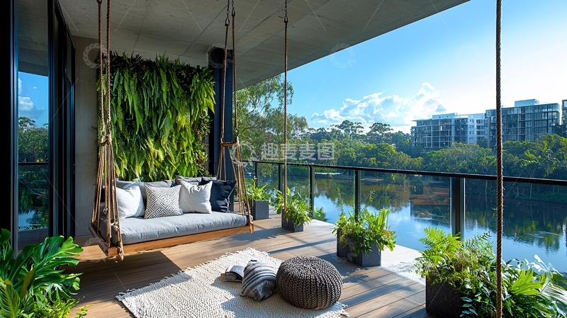 高清大图下载【趣麦麦图】阳台秋千