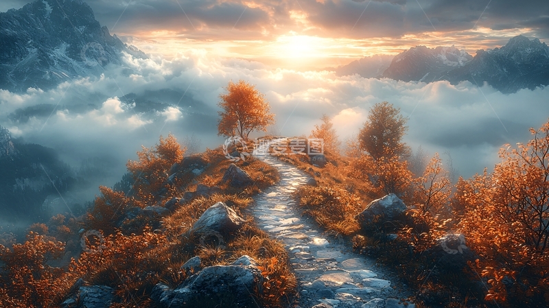 高清大图下载【趣麦麦图】云海山峰之路