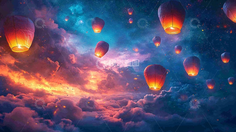 高清大图下载【趣麦麦图】梦幻星空孔明灯