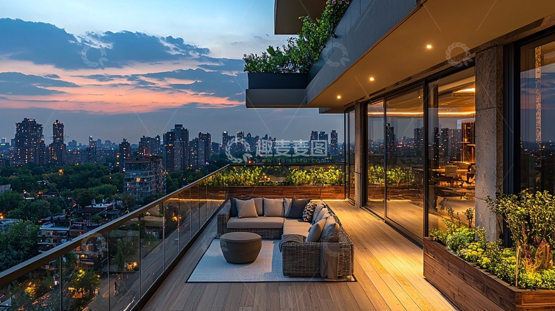 高清大图下载【趣麦麦图】城市夜景阳台