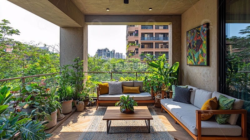 高清大图下载【趣麦麦图】绿植环绕的阳台休闲区