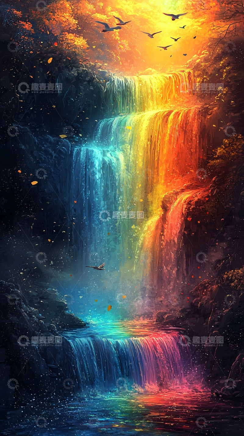 高清大图下载【趣麦麦图】彩虹瀑布