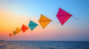 彩色风筝海边日落