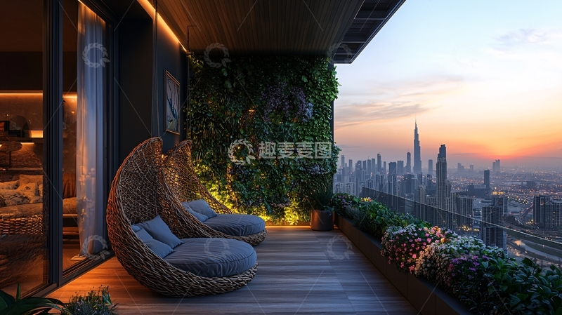 高清大图下载【趣麦麦图】高层公寓阳台夜景