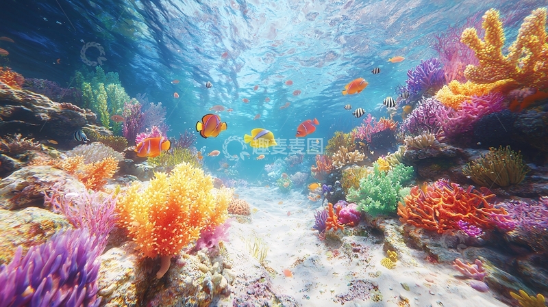 高清大图下载【趣麦麦图】海底珊瑚礁鱼群