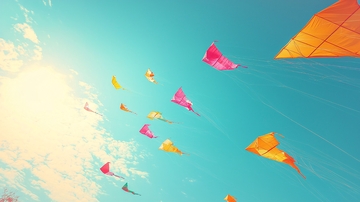 蓝天白云下飞翔的风筝