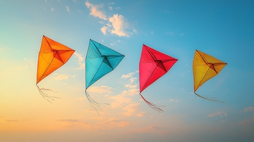 四只彩色风筝在空中飞翔