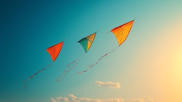 蓝天白云下飞翔的风筝