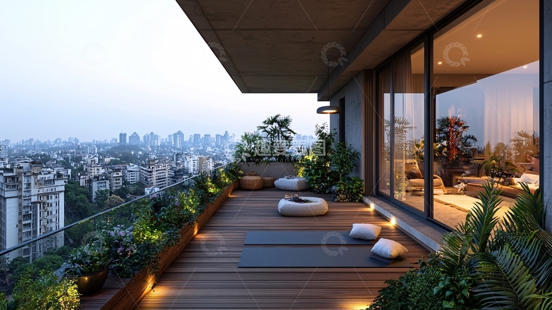 高清大图下载【趣麦麦图】高层公寓阳台夜景