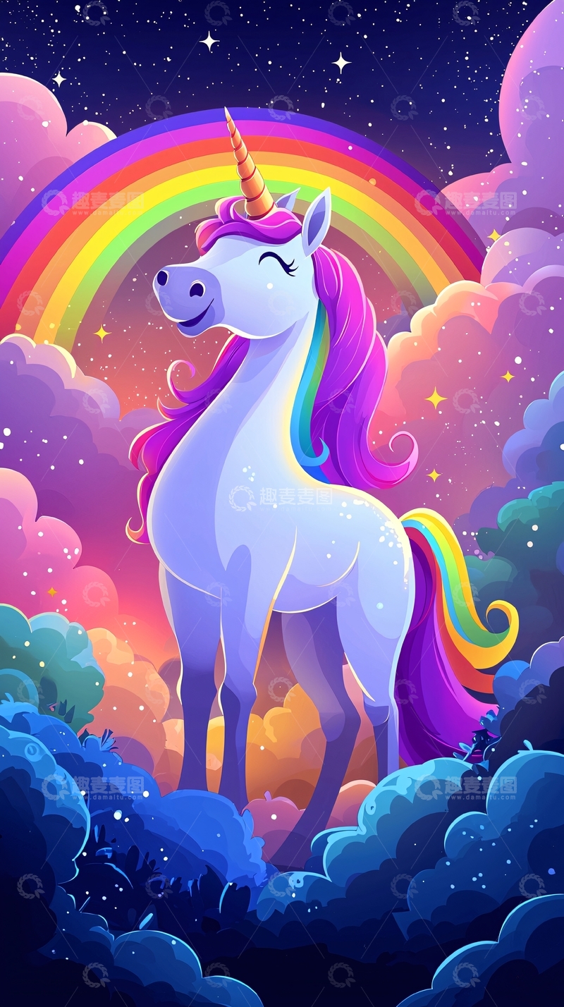 高清大图下载【趣麦麦图】彩虹独角兽梦幻背景