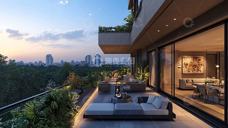 高清大图下载【趣麦麦图】高端公寓阳台夜景