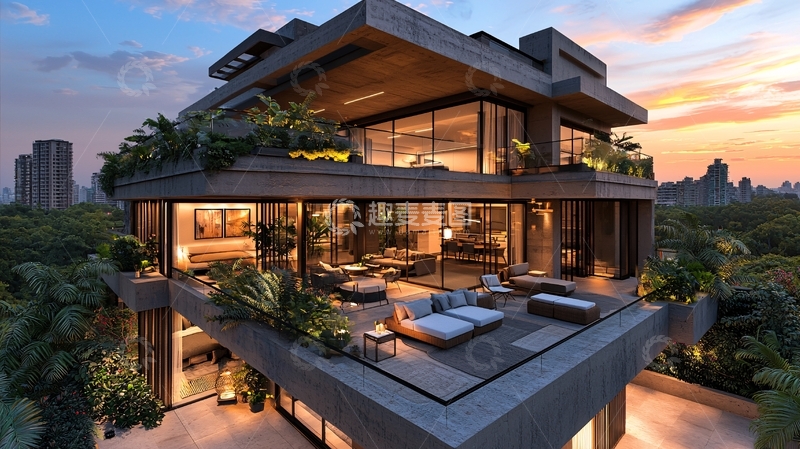 高清大图下载【趣麦麦图】现代风格别墅夜景