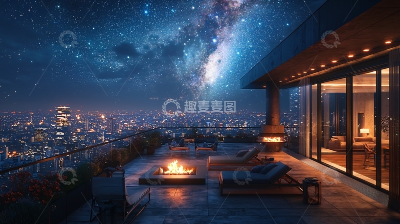 高清大图下载【趣麦麦图】-城市夜景星空下的阳台