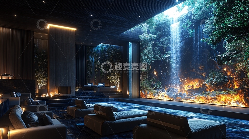 高清大图下载【趣麦麦图】室内瀑布景观