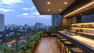 高层建筑屋顶酒吧夜景