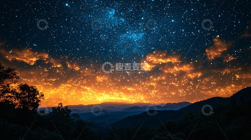 高清大图下载【趣麦麦图】璀璨星空下的山峦