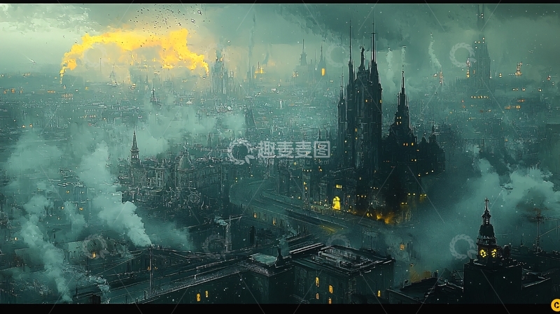 高清大图下载【趣麦麦图】蒸汽朋克城市景观