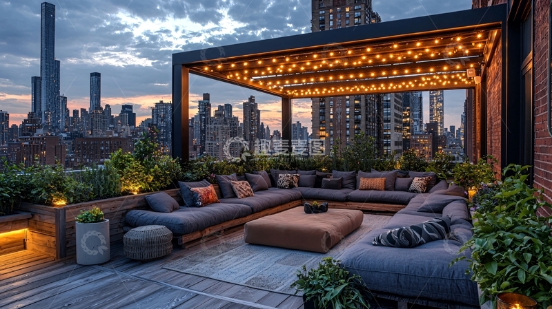 高清大图下载【趣麦麦图】夜景屋顶花园