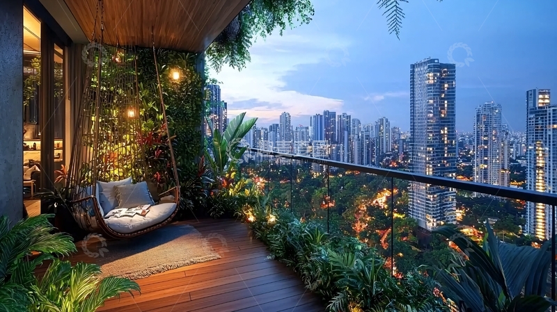 高清大图下载【趣麦麦图】高层阳台夜景