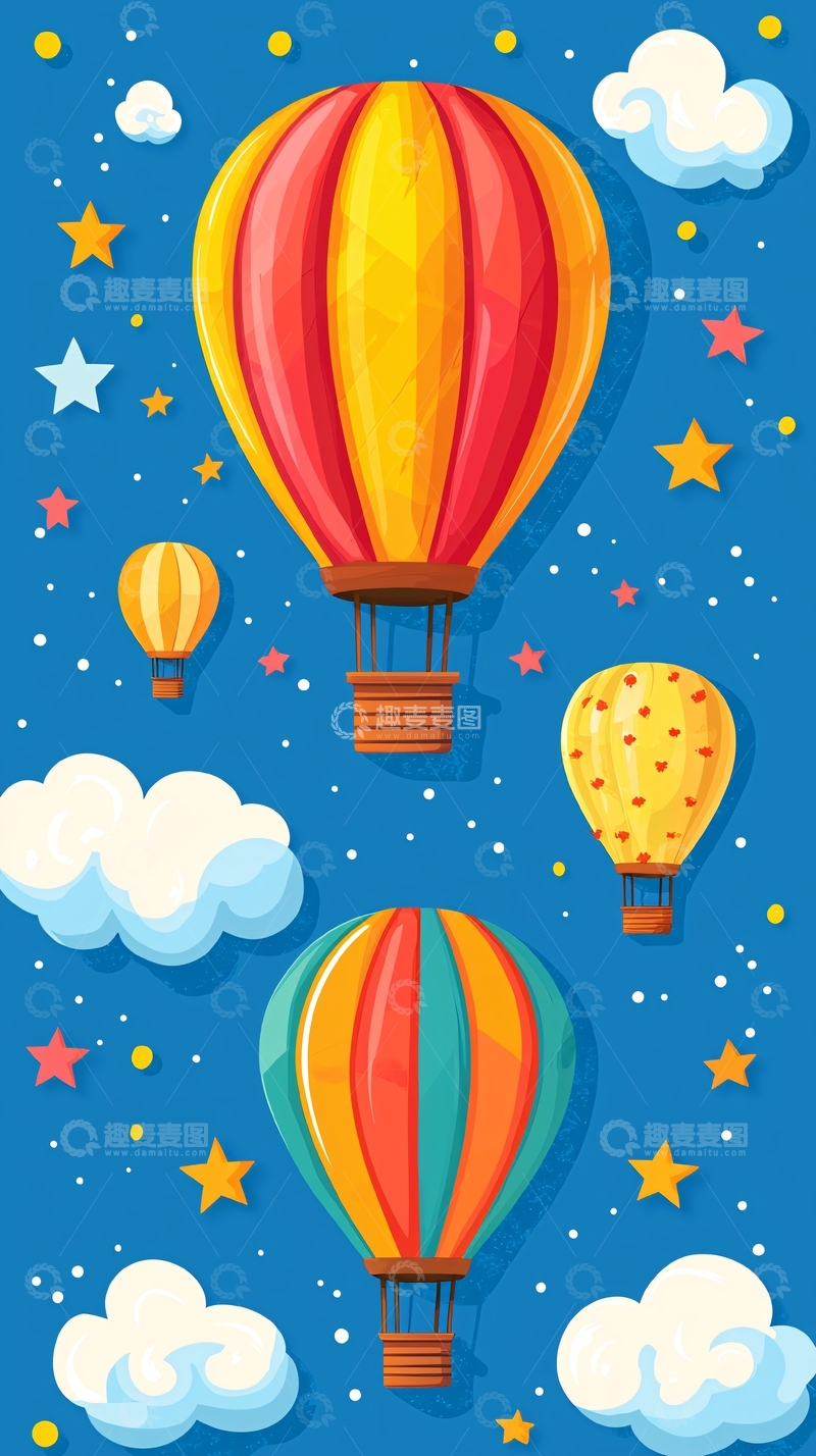 高清大图下载【趣麦麦图】热气球卡通插画