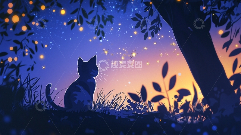 高清大图下载【趣麦麦图】夜色下的猫咪