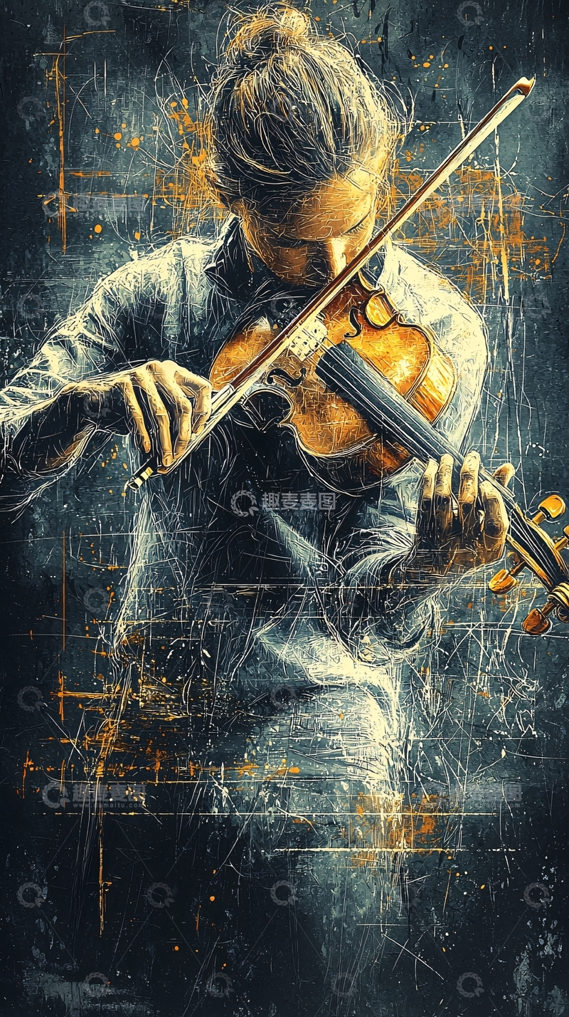 高清大图下载【趣麦麦图】演奏小提琴的艺术家